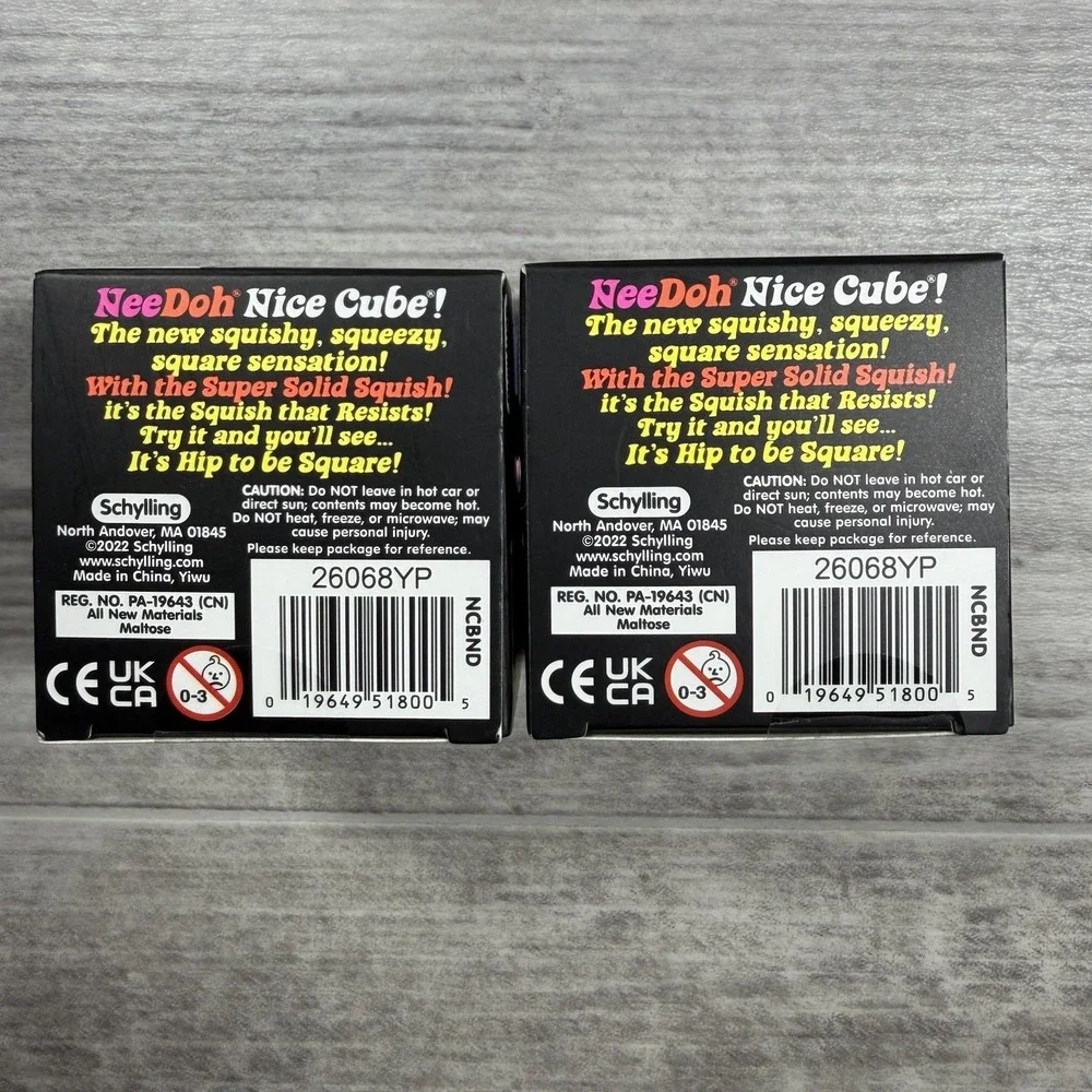 Lot of 2 Nee doh Nice Cube Super Solid Squish Blue Purple by Schylling Brand NEW